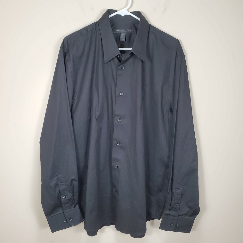 Express designâ Studios Black button up mens shirts XL collar button cuff NWT